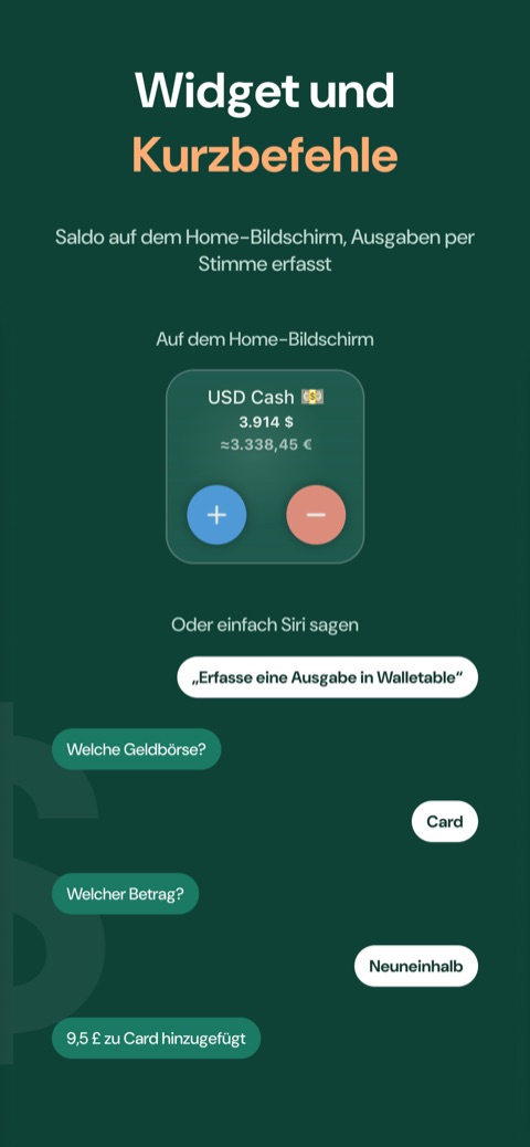 Saldo auf dem Home-Bildschirm und eine Ausgabe per Stimme