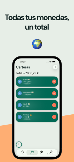 Todas tus divisas con un total convertido