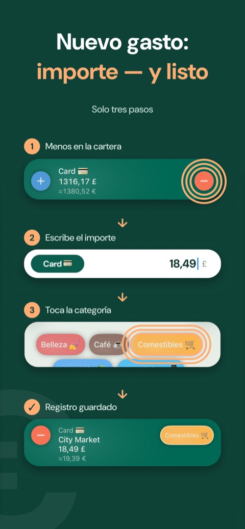 Un gasto nuevo en segundos: importe, categoría y listo