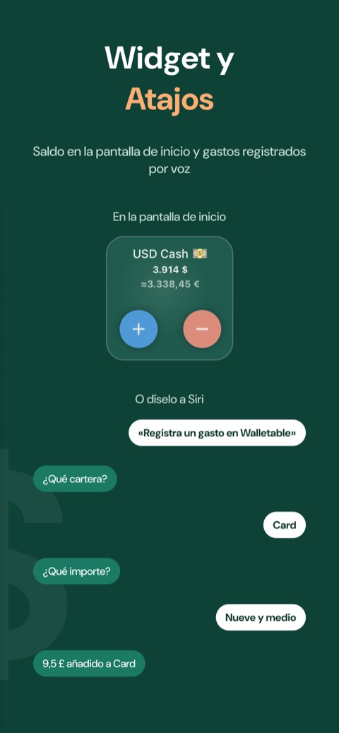 Saldo en la pantalla de inicio y un gasto registrado por voz