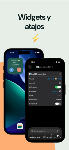 Widget en la pantalla de inicio y Atajos