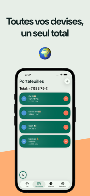 Toutes vos devises avec un total converti