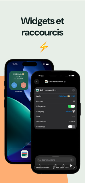 Widget sur l’écran d’accueil et Raccourcis
