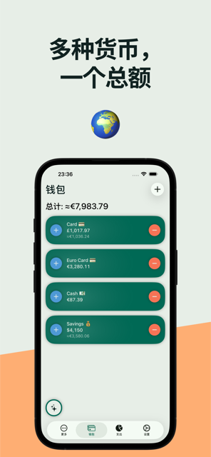 所有币种与换算后的总额